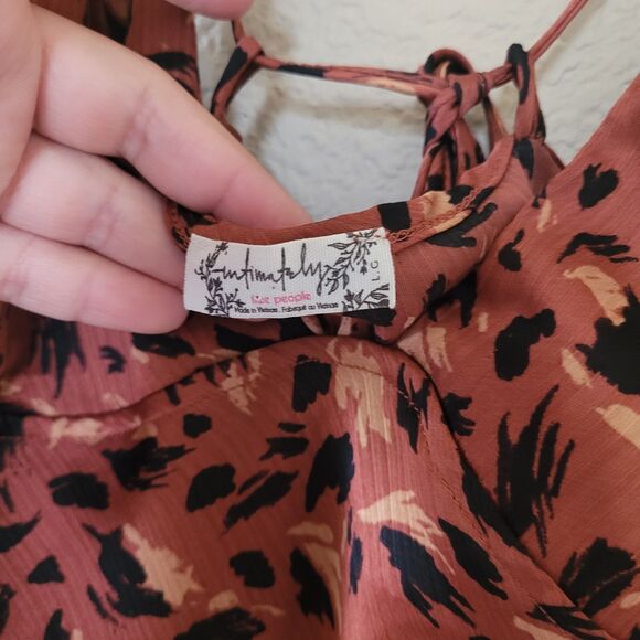 Free People Hang On Satin Halter Slip Dress Size Large Printed Brown 90s Mini - Picture 2 of 10
